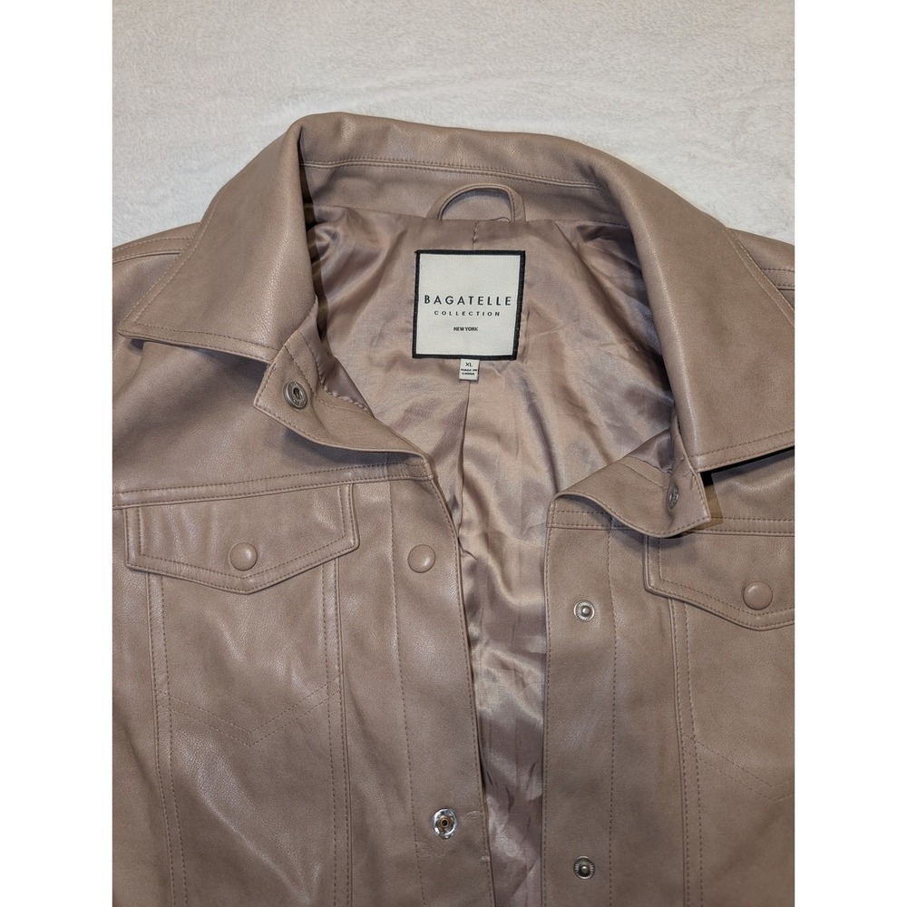 Bagatelle Collection Faux Leather Trucker Jacket Tan Taupe XL Womens
